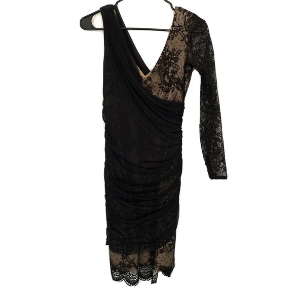Zara Dresses & Skirts - Zara Black Tan Lace One Sleeve Cocktail Dress